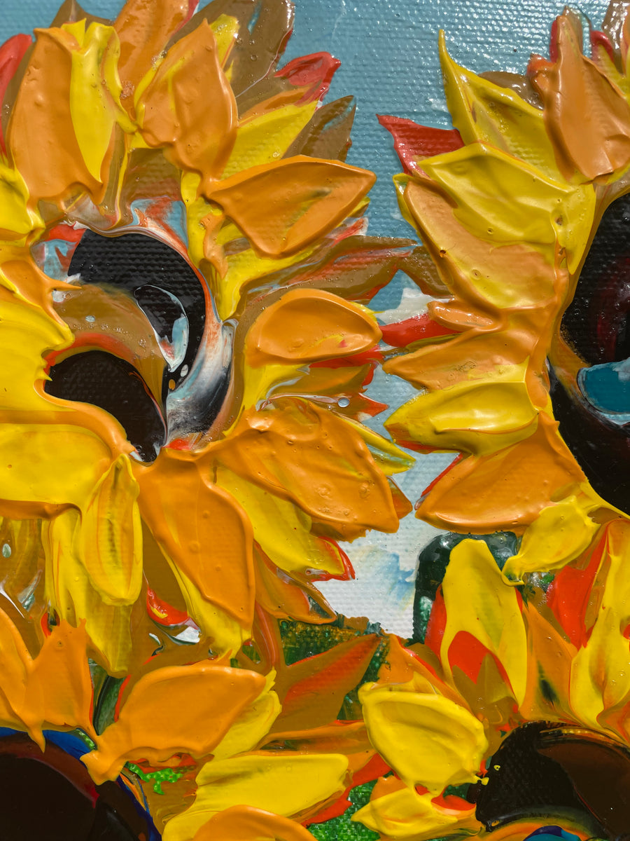 “Sunflowers” Original Painting Framed in Oak