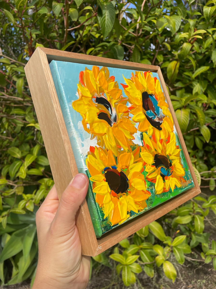 “Sunflowers” Original Painting Framed in Oak