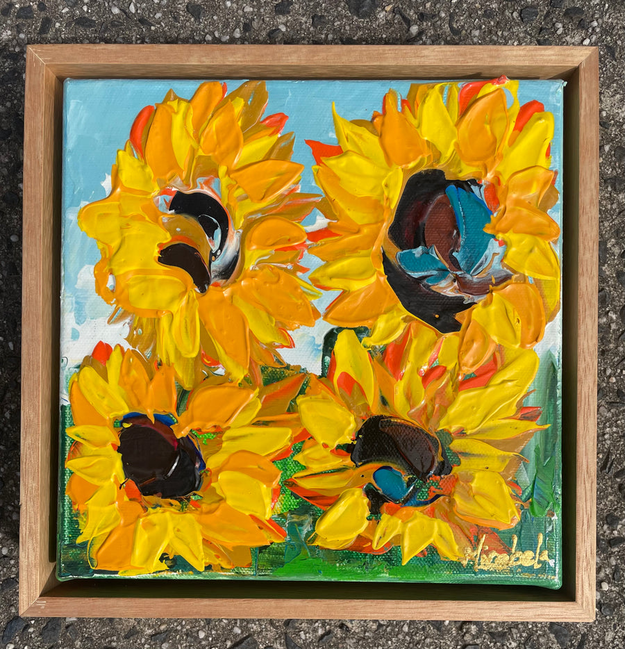 “Sunflowers” Original Painting Framed in Oak