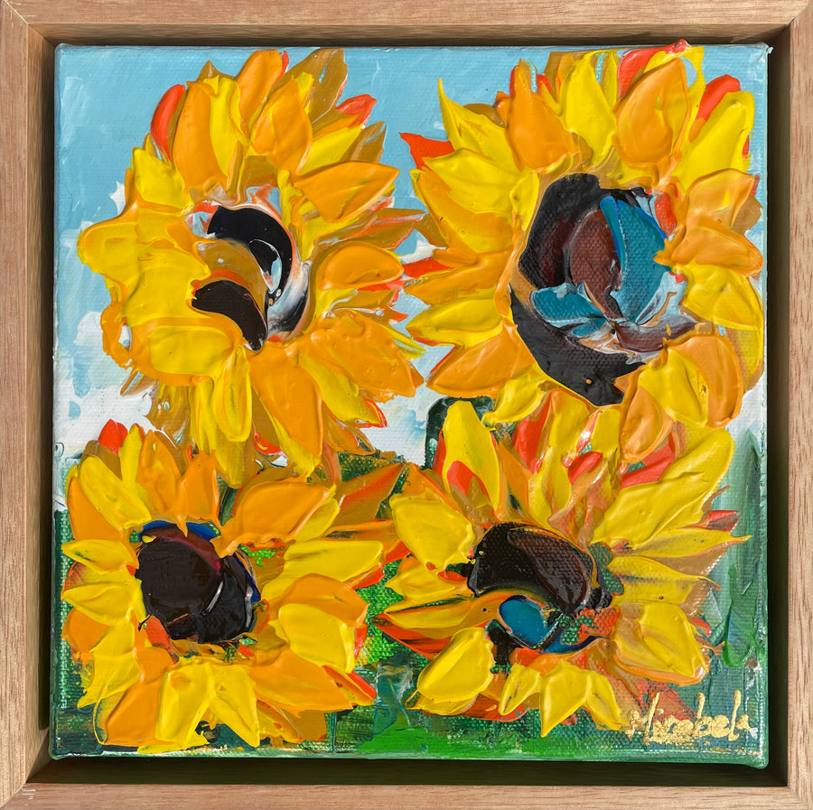 “Sunflowers” Original Painting Framed in Oak