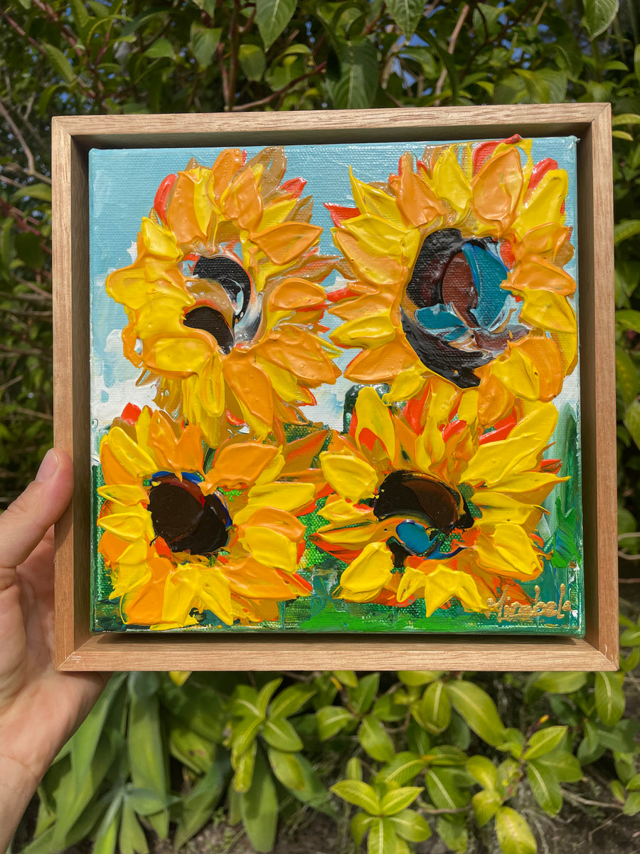 “Sunflowers” Original Painting Framed in Oak