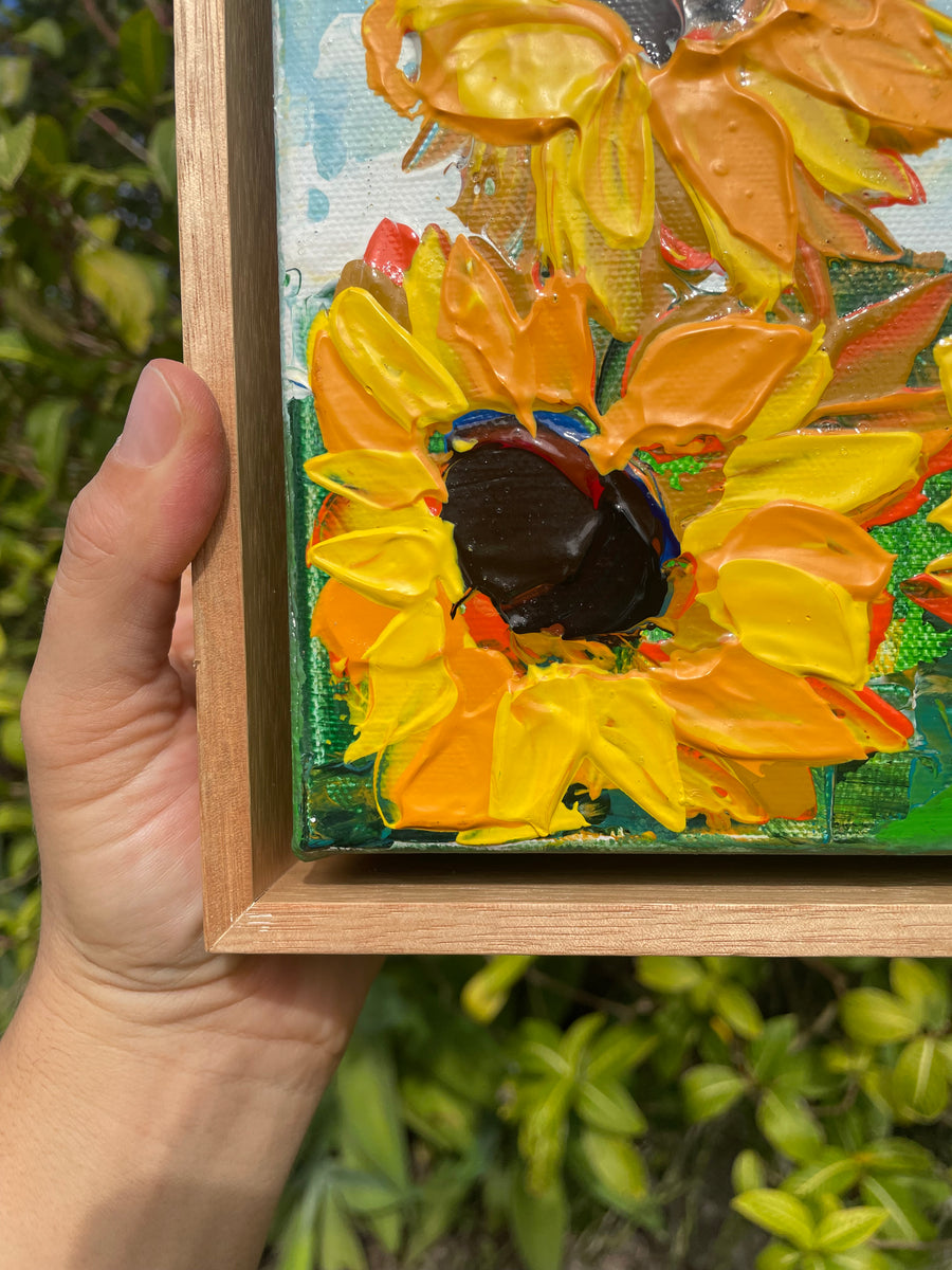 “Sunflowers” Original Painting Framed in Oak