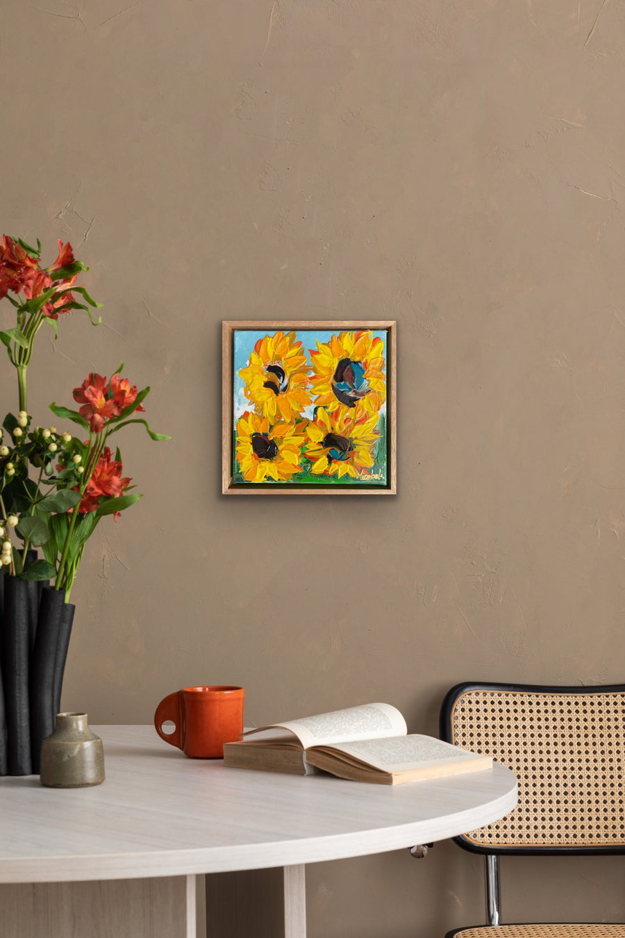 “Sunflowers” Original Painting Framed in Oak