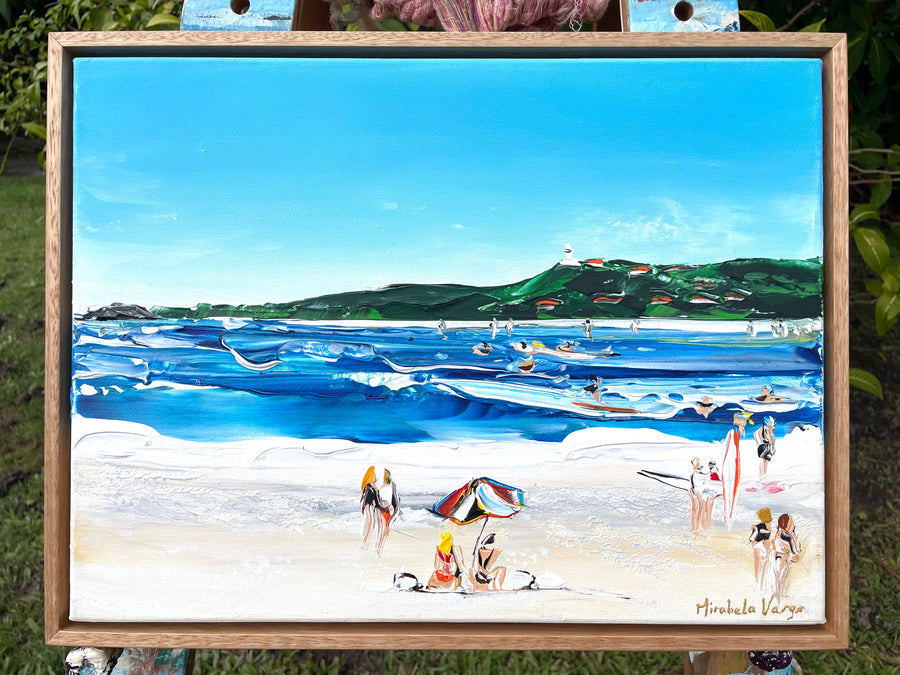 “Rolling Waves, Byron Bay” Original Painting Framed in Oak