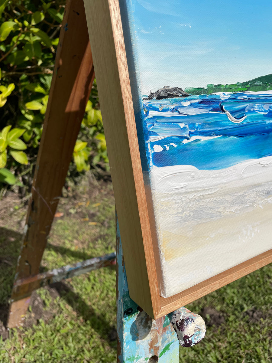 “Rolling Waves, Byron Bay” Original Painting Framed in Oak