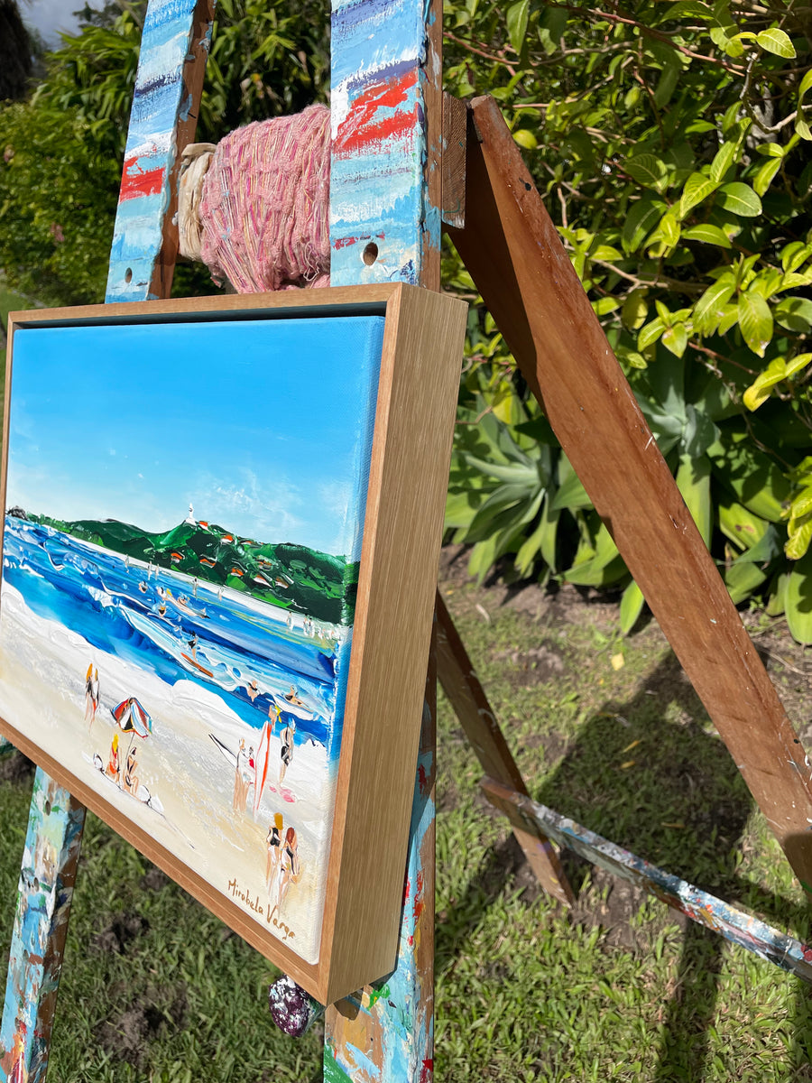 “Rolling Waves, Byron Bay” Original Painting Framed in Oak