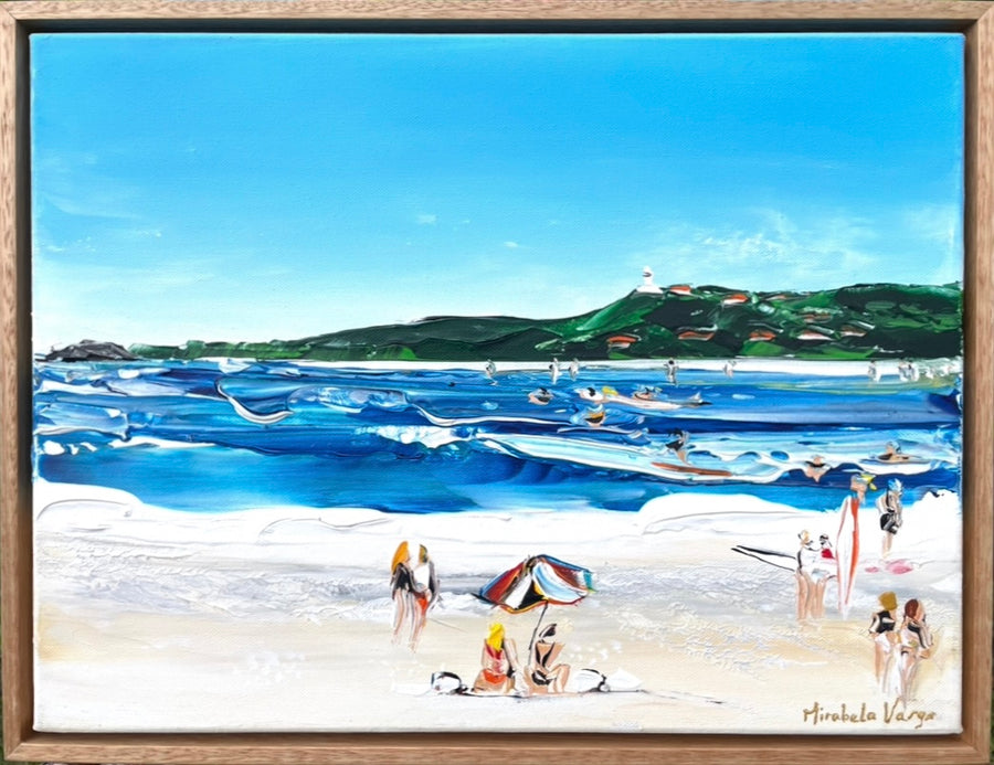 “Rolling Waves, Byron Bay” Original Painting Framed in Oak