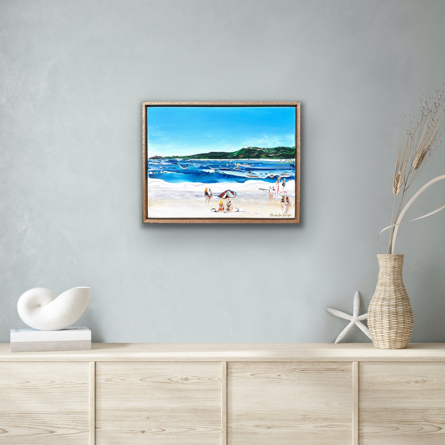 “Rolling Waves, Byron Bay” Original Painting Framed in Oak