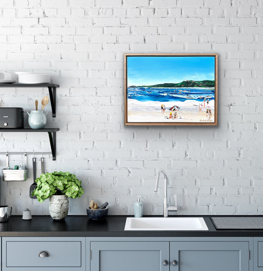 “Rolling Waves, Byron Bay” Original Painting Framed in Oak