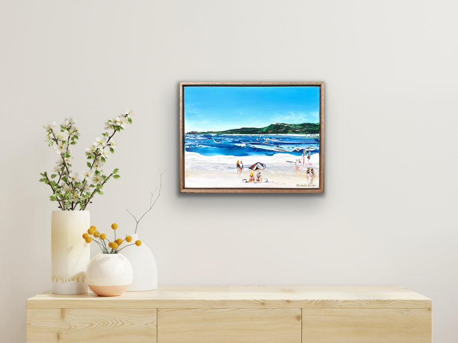 “Rolling Waves, Byron Bay” Original Painting Framed in Oak