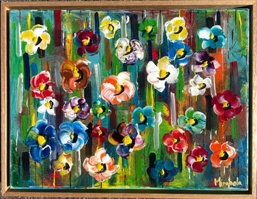 “Flower Garden Mini” Original Painting Framed in Oak